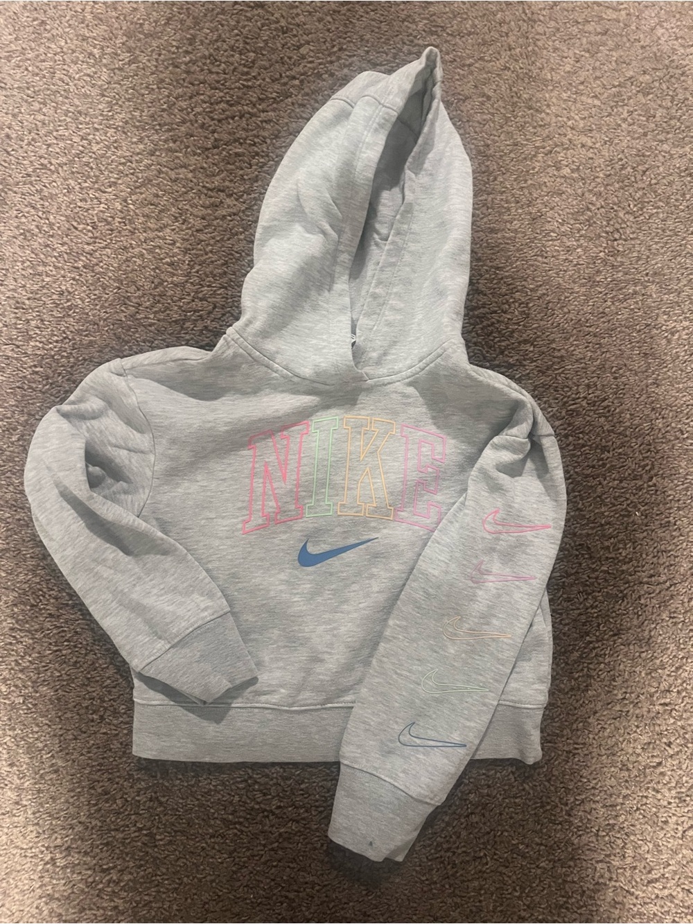 Nike Hoodie Size 6 Youth Girls Crop Swoosh Logo Pullover Hooded Sweatshirt Gray